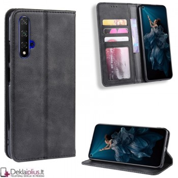 Dirbtinės odos atverčiamas dėklas su skyreliais - juodas (Huawei Honor 20/Nova 5T)